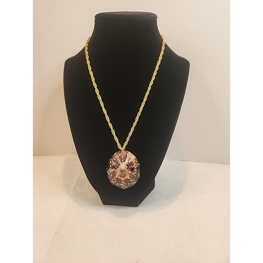 Vintage Fissurellidae Limpet Shell Necklace With 17" Goldtone Twisted Rope Chain